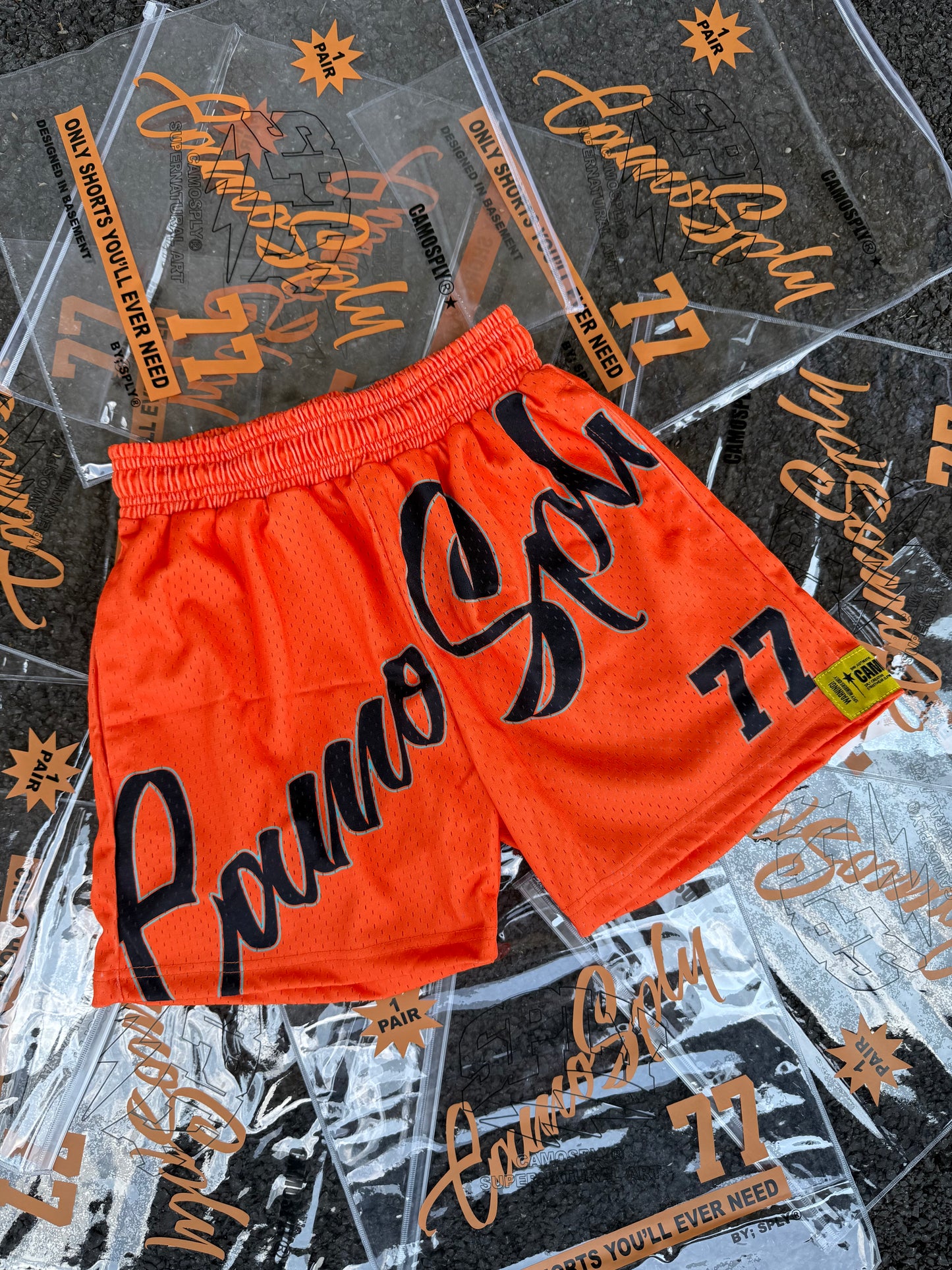 CAMOSPLY® Big Script Shorts (ORANGE)