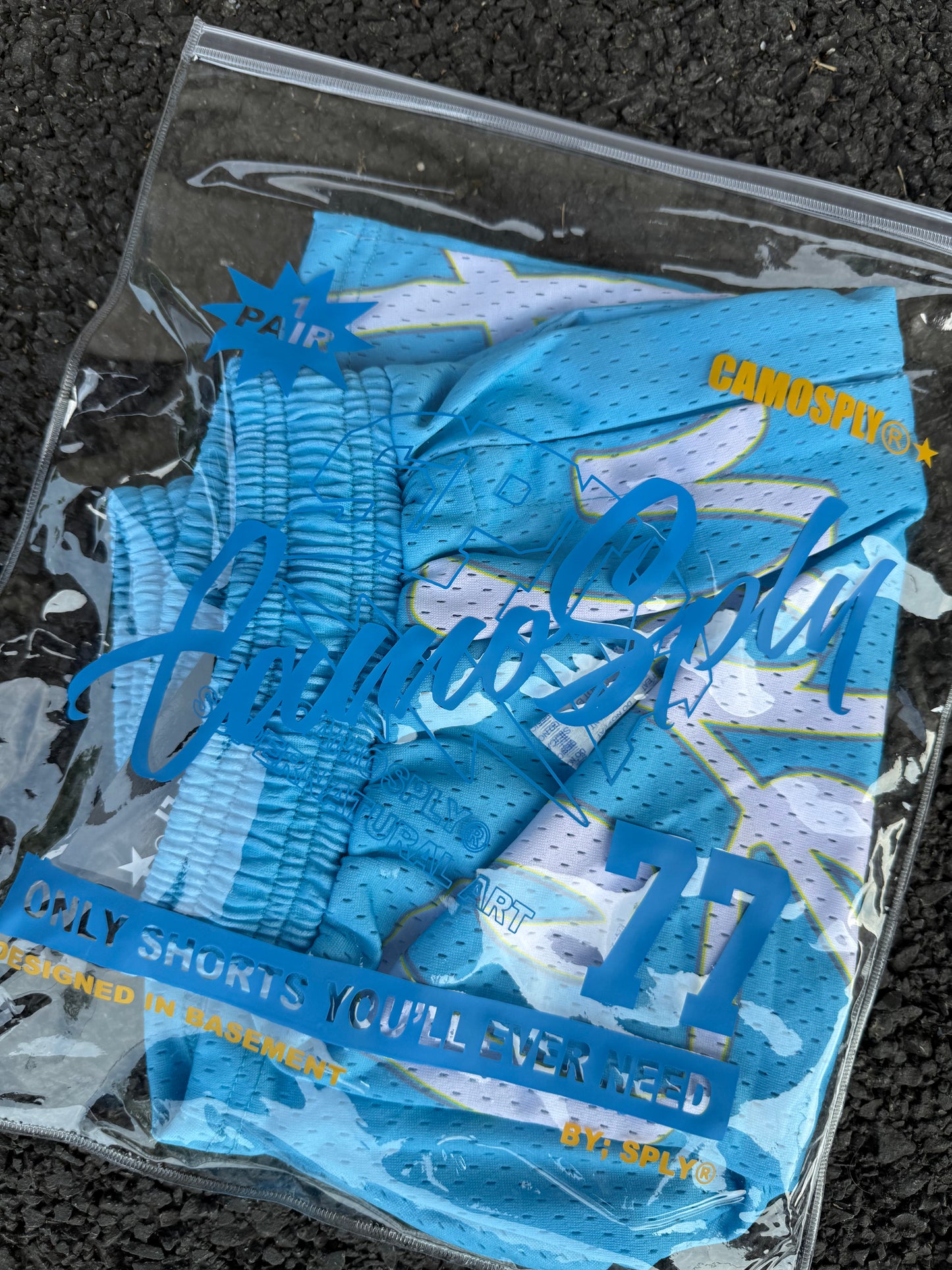 CAMOSPLY® Big Script Shorts (BABY BLUE)